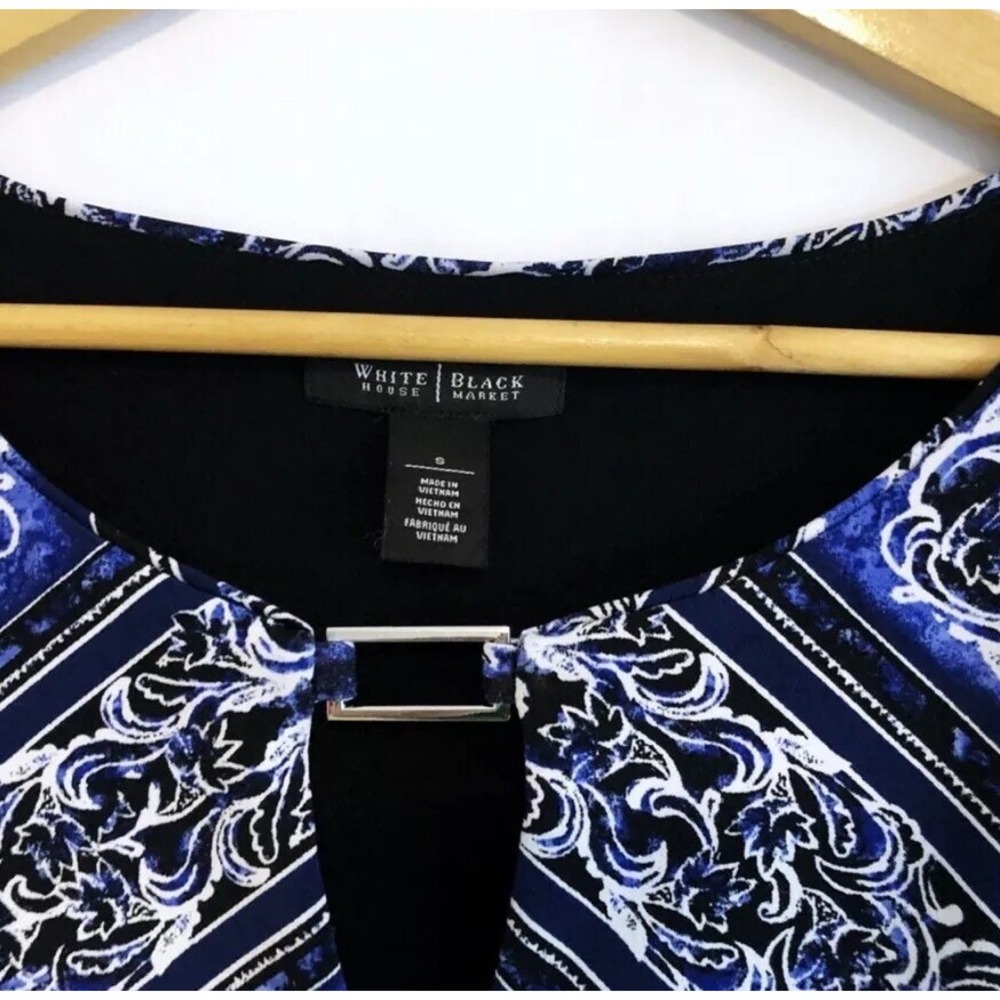 White House Black Market Scarf Print Dress Small Blue See Description - Picture 4 of 6